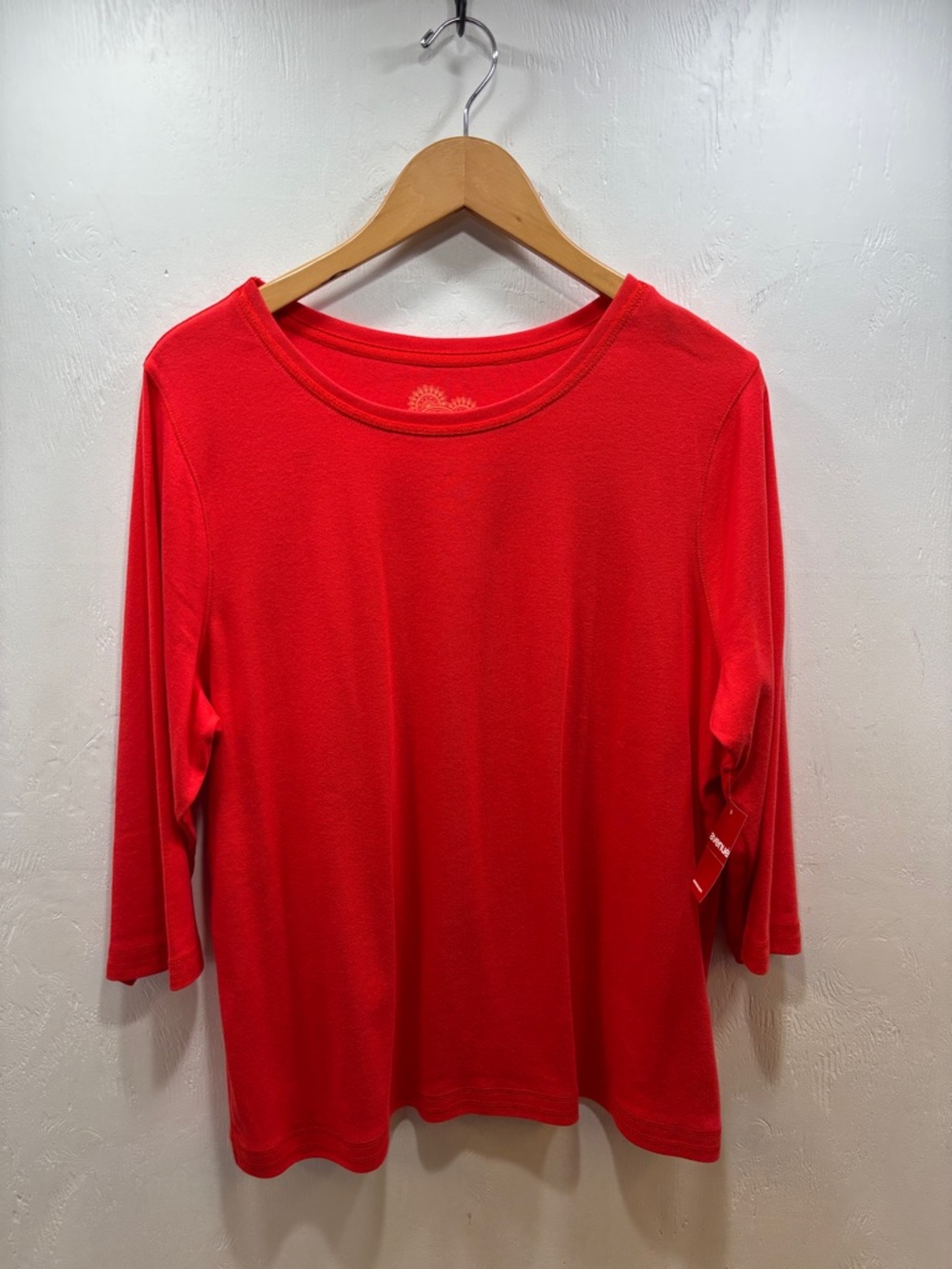 Avenue Classic Relaxed Fit Preppy Red Casual Boatneck 3/4 Sleeve Top Plus 18/20